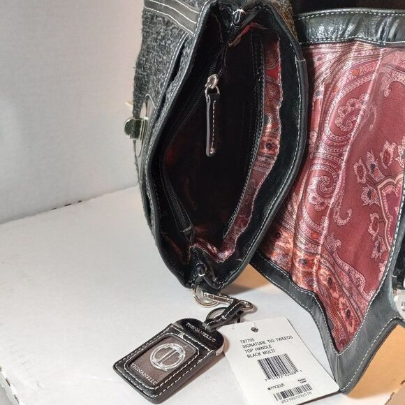 NWT Tignanello Signature Tweed Top Handle Black w/ Top Stitching Cottagecore - Picture 8 of 11